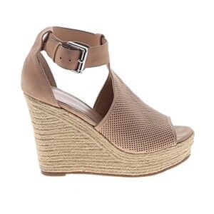 Marc Fisher Allison Perforated Espadrille Wedge- Medium Natural Suede- Size 8.5